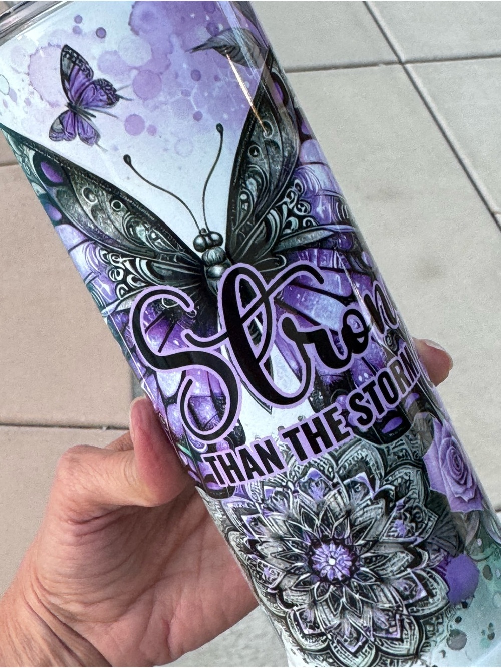 Stronger than the storm butterfly tumbler 20 oz
